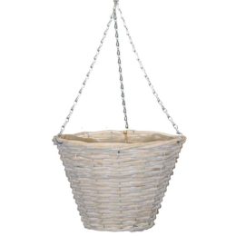 12″ Whitewash Willow Bucket Planter with Chain