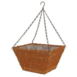 12″ Square Woodland Hanging Planter with Dark Brown Chain
